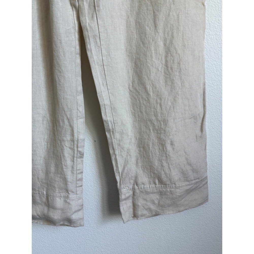 Parachute Linen Pants Large Beige Coastal Minimalist Relaxed Wide Leg Drawstring - Picture 3 of 6